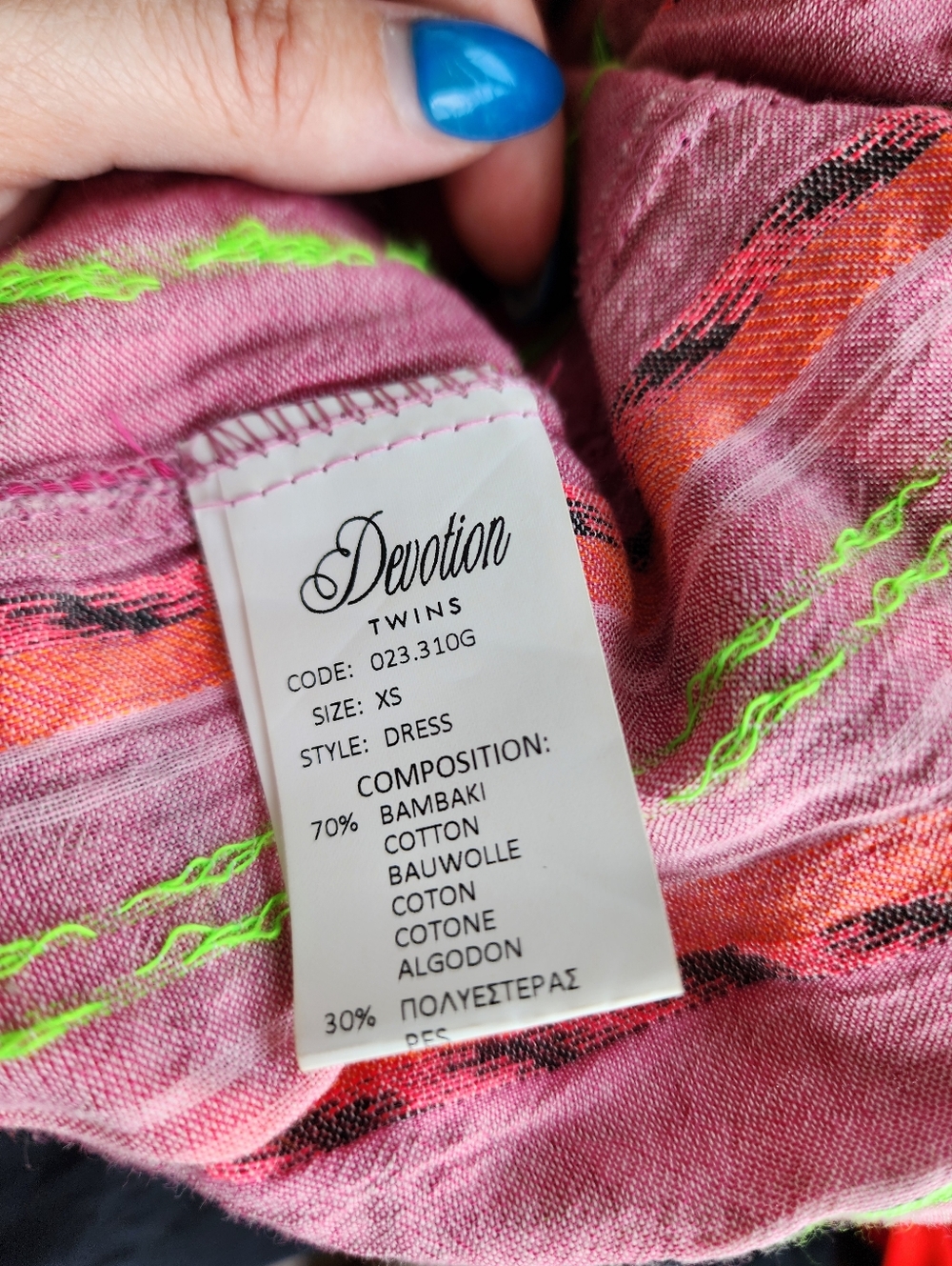 Devotion Twins Pink Tiered Striped Midi Dress with Neon Accents B12 - Picture 7 of 7